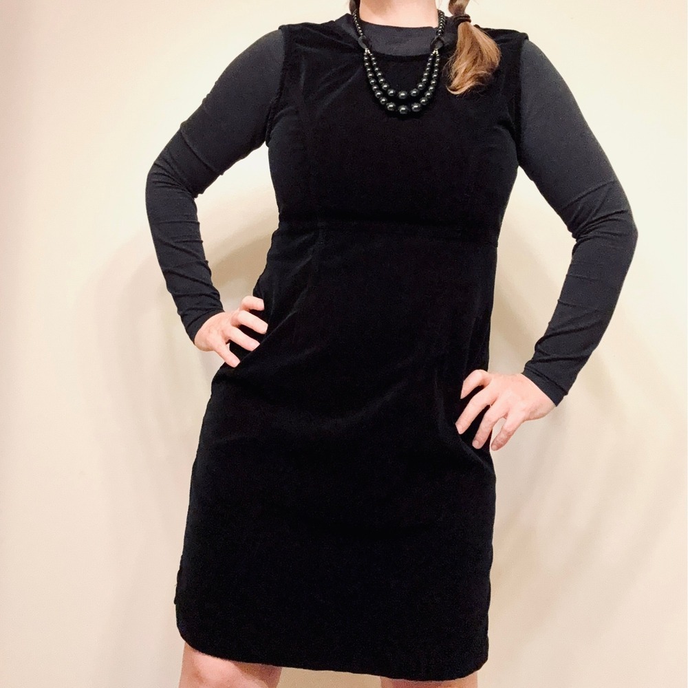 J. Jill Petite Black Velvet Sleeveless Mini Dress PS Vintage USA Made Capsule